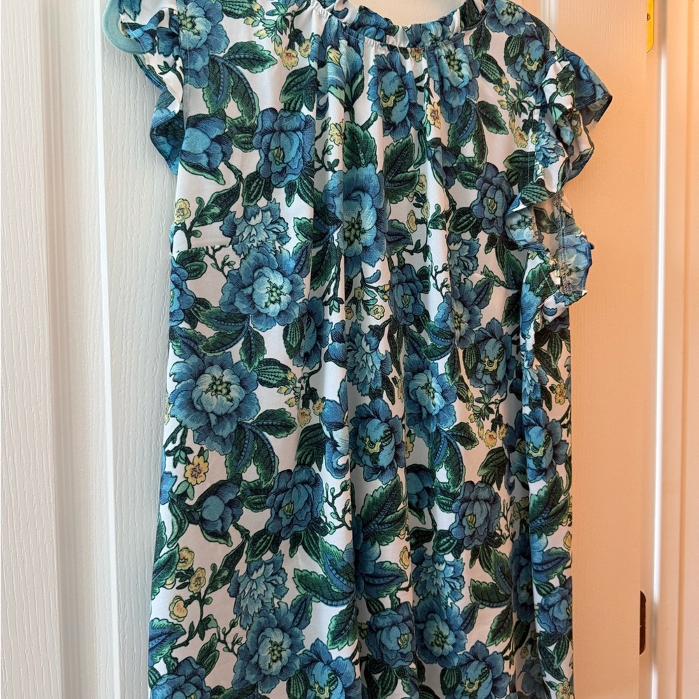 LOFT Relaxed Ruffled Blouse in Blue and Green